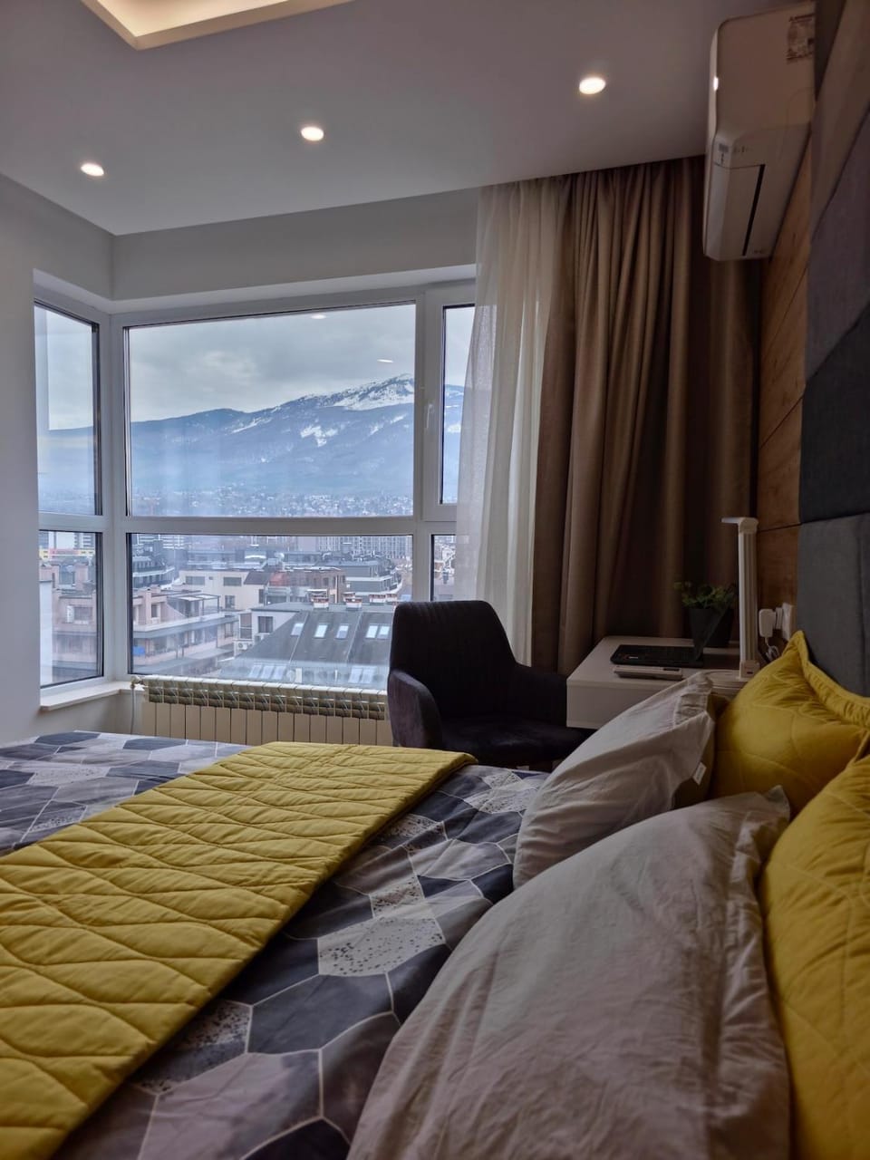 Bed, Natural landscape, Bedroom, Mountain view