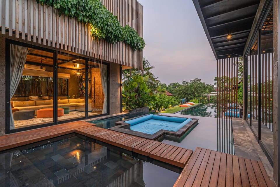 Patio, Day, Natural landscape, Pool view, Swimming pool, sunbed