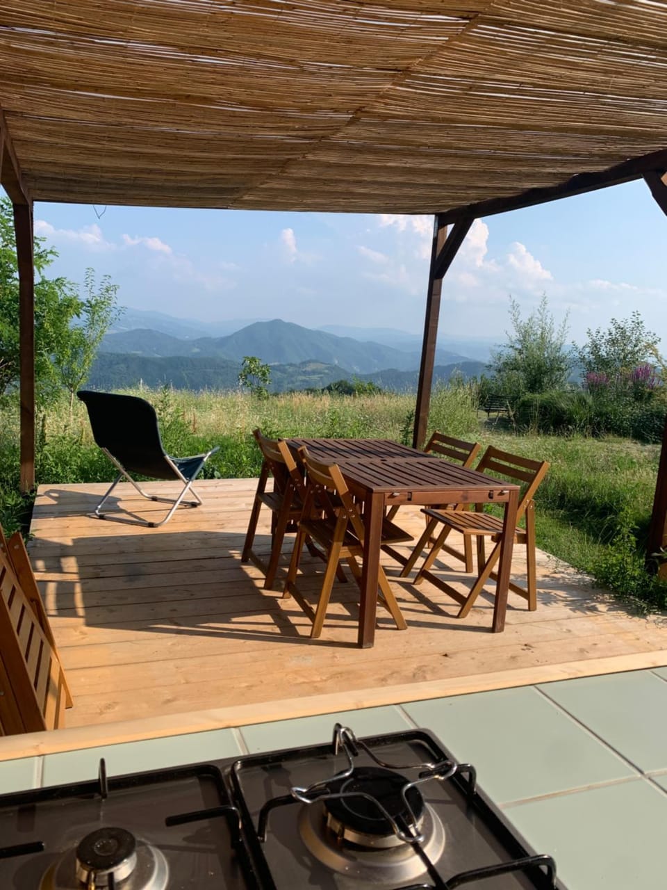 Patio, Dining area, Mountain view