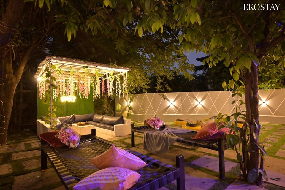 Patio, Night, Garden, Living room, Seating area, Garden view