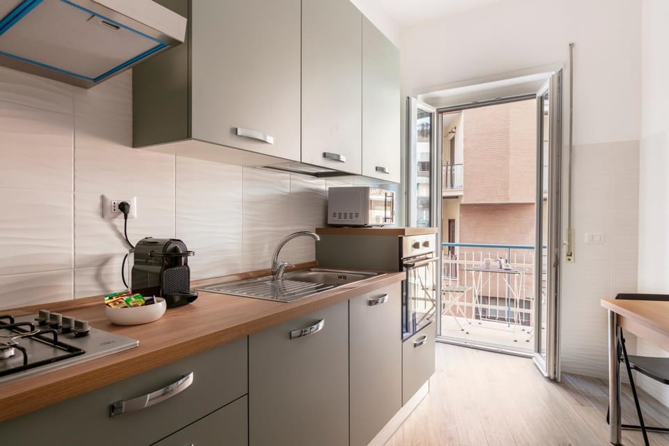 Kitchen or kitchenette, stove