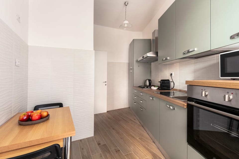 Kitchen or kitchenette, stove