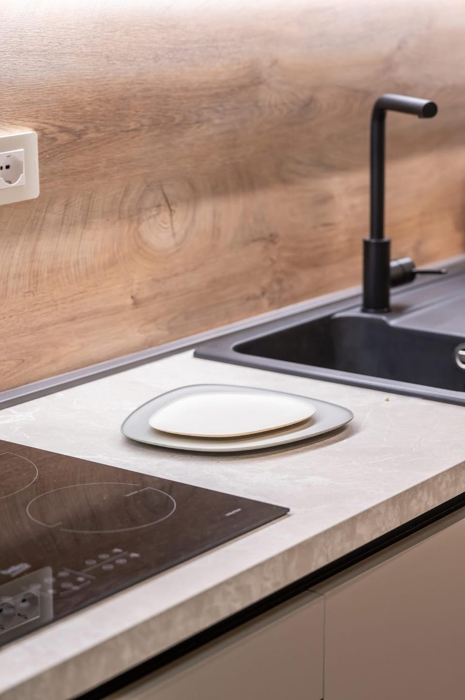 Kitchen or kitchenette, stove