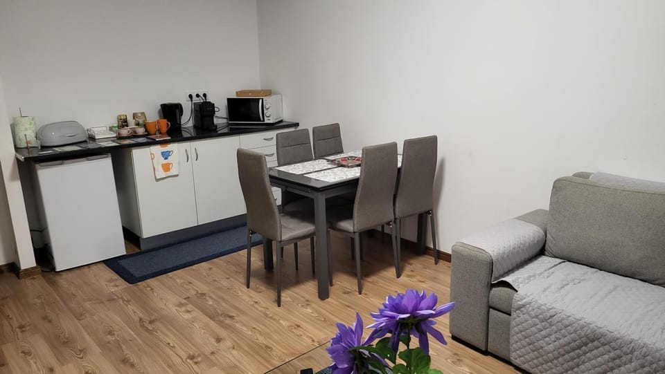 Coffee/tea facilities, Kitchen or kitchenette, Living room, Seating area, Dining area