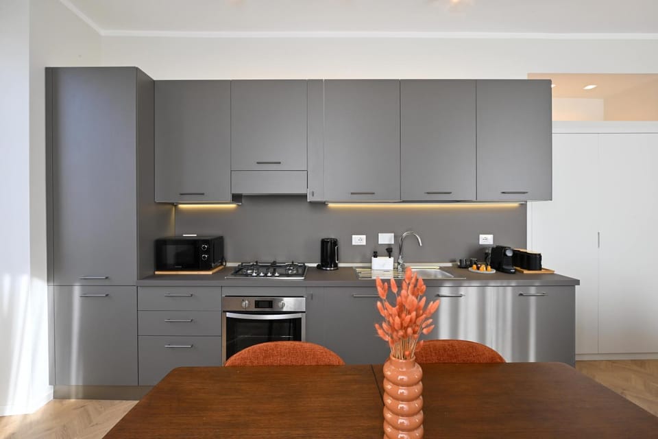 Kitchen or kitchenette, stove