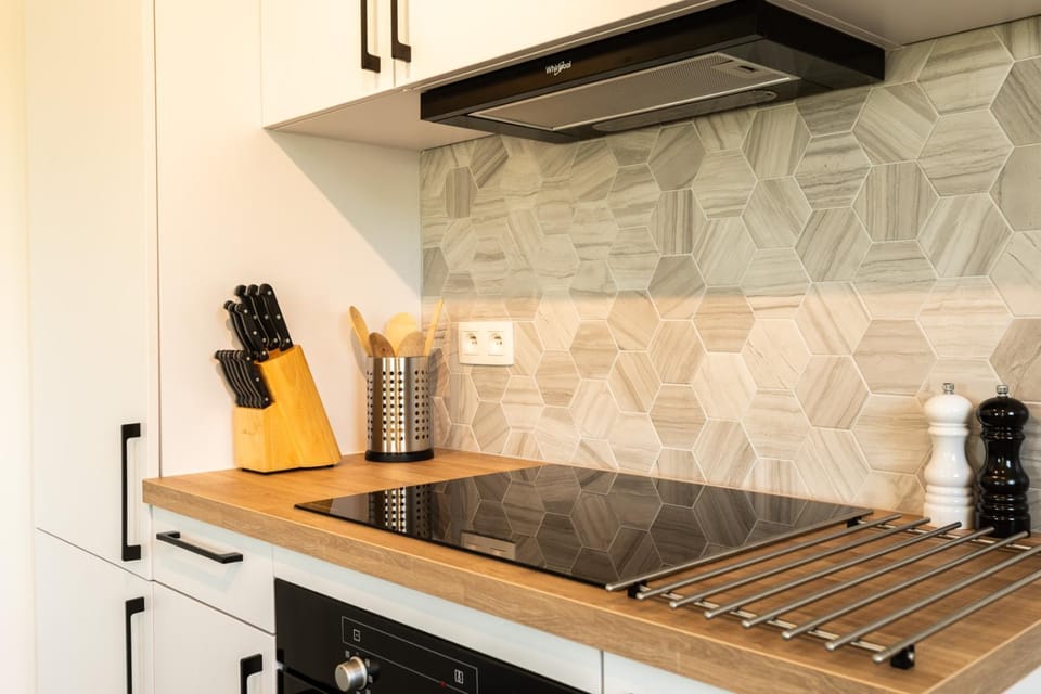 Kitchen or kitchenette, stove