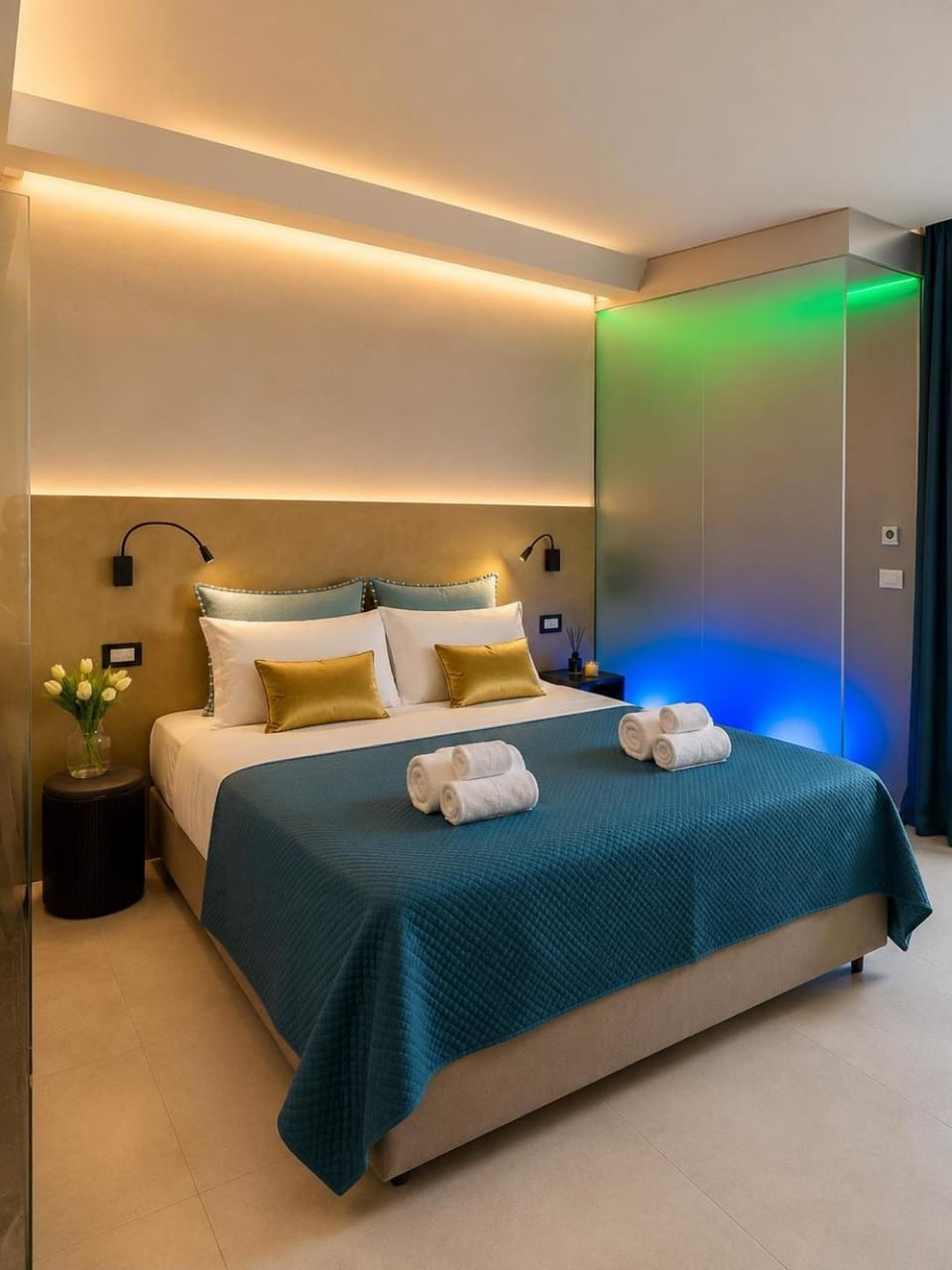 Bed, Bedroom, towels