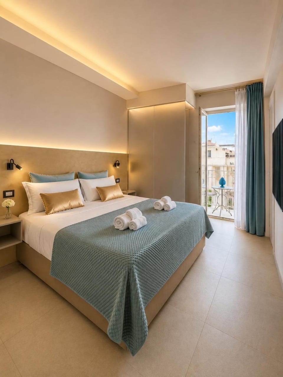 Bed, Photo of the whole room, Bedroom, towels