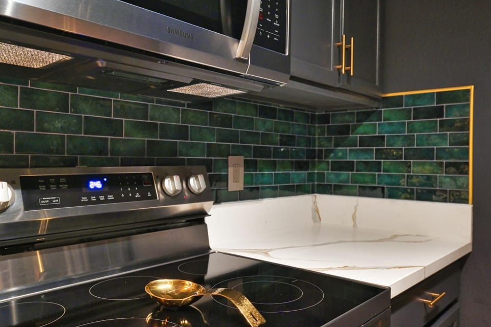 Kitchen or kitchenette, stove
