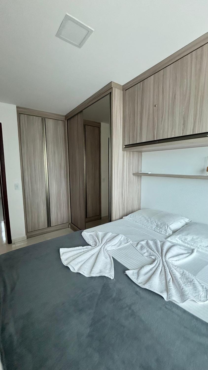 Bed, wardrobe