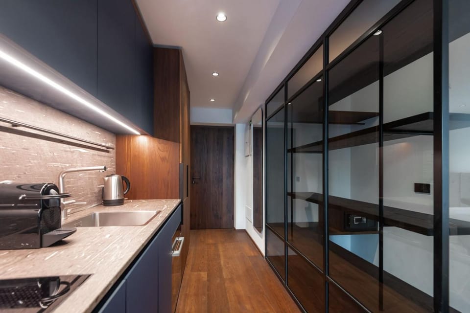 Kitchen or kitchenette, stove