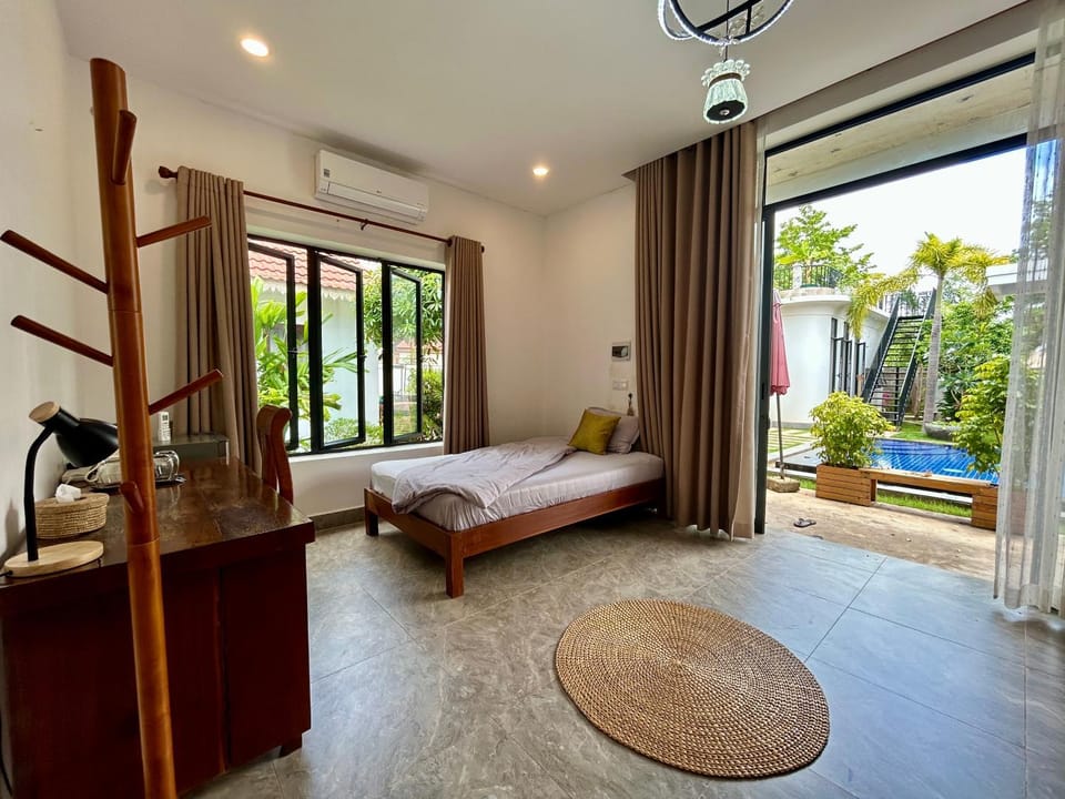 Bed, Living room, Bedroom, Pool view