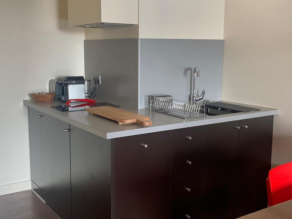 Kitchen or kitchenette, stove