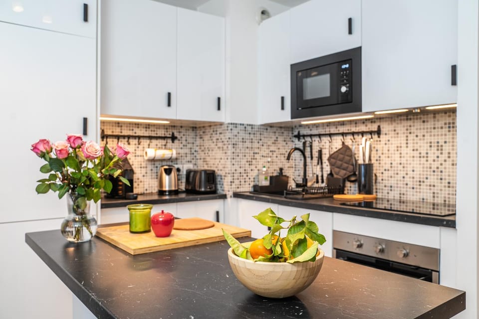 Kitchen or kitchenette, oven, stove, toaster