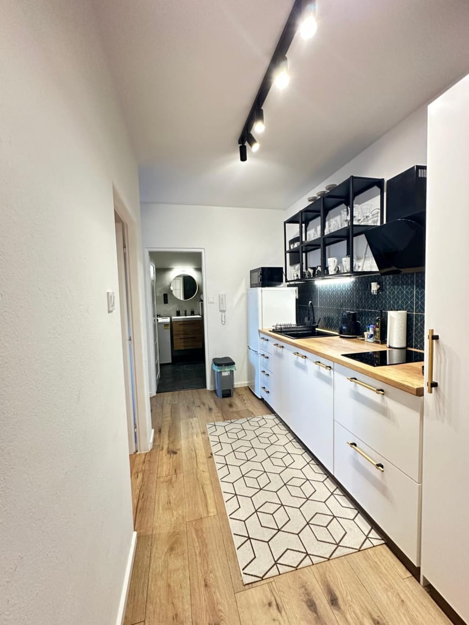Kitchen or kitchenette, dishwasher, stove