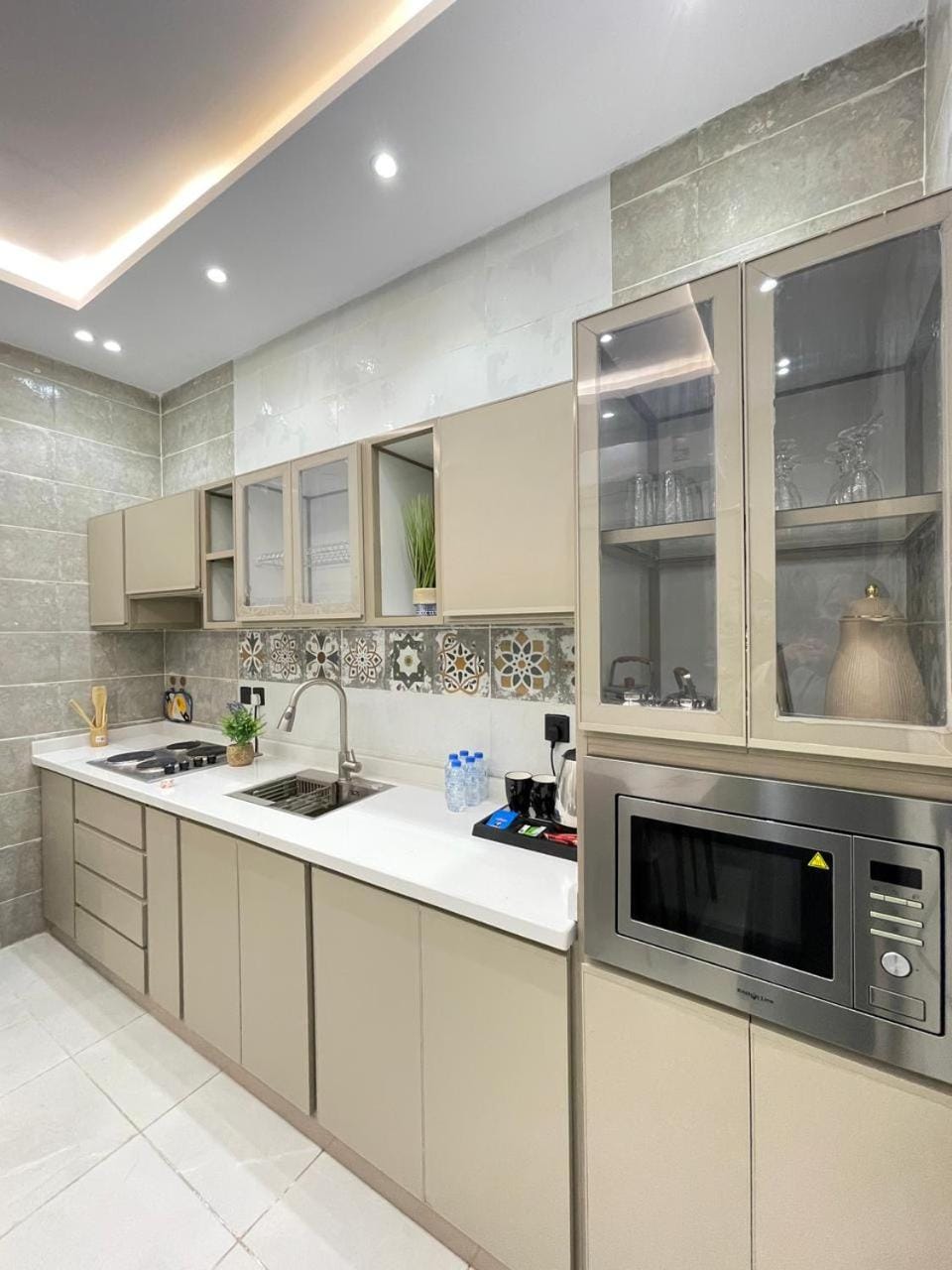 Kitchen or kitchenette, stove