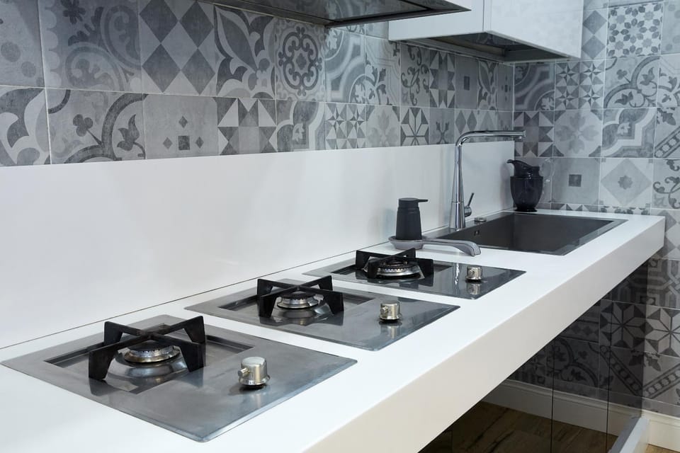 Kitchen or kitchenette, stove