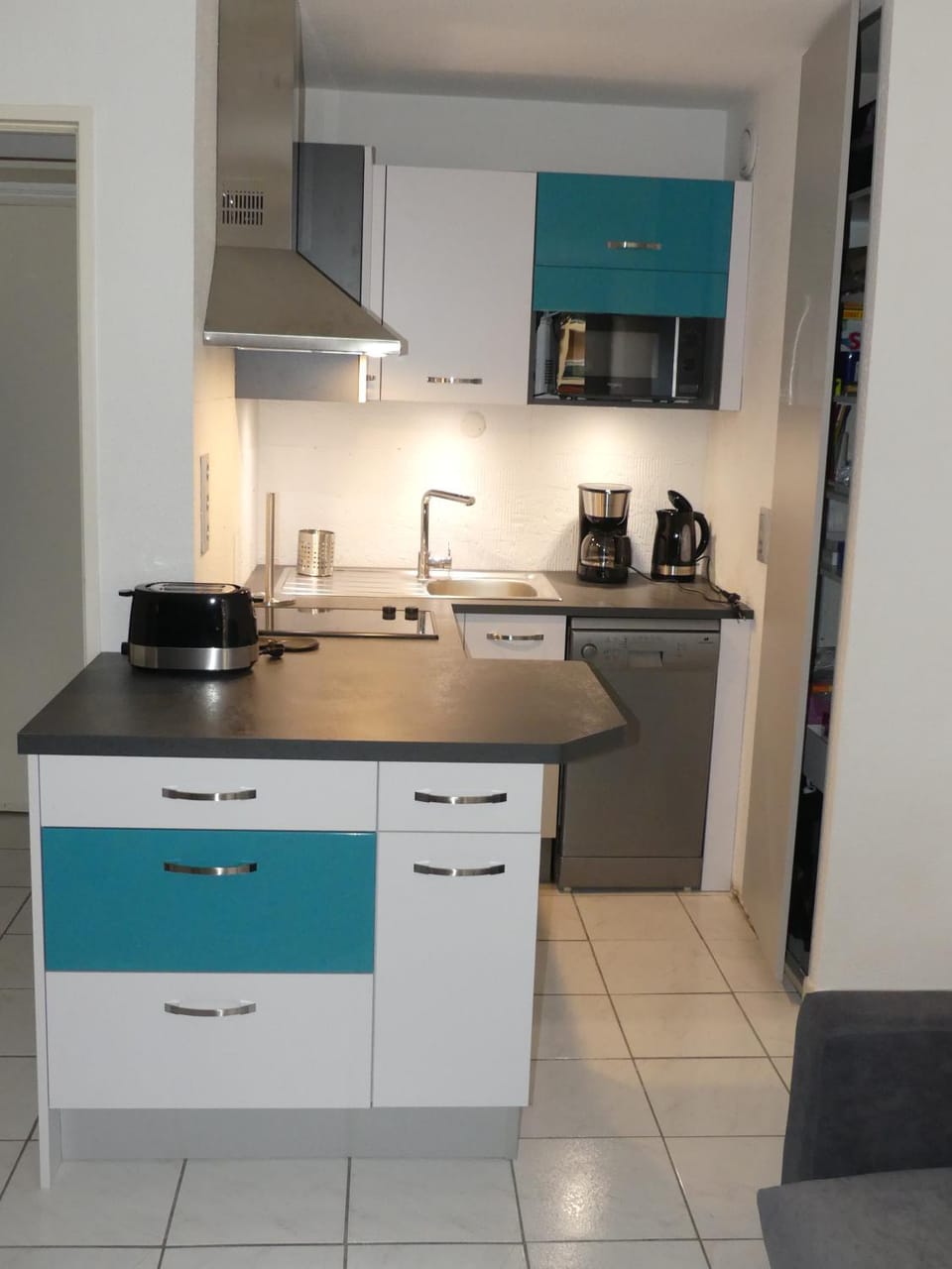 Kitchen or kitchenette, stove