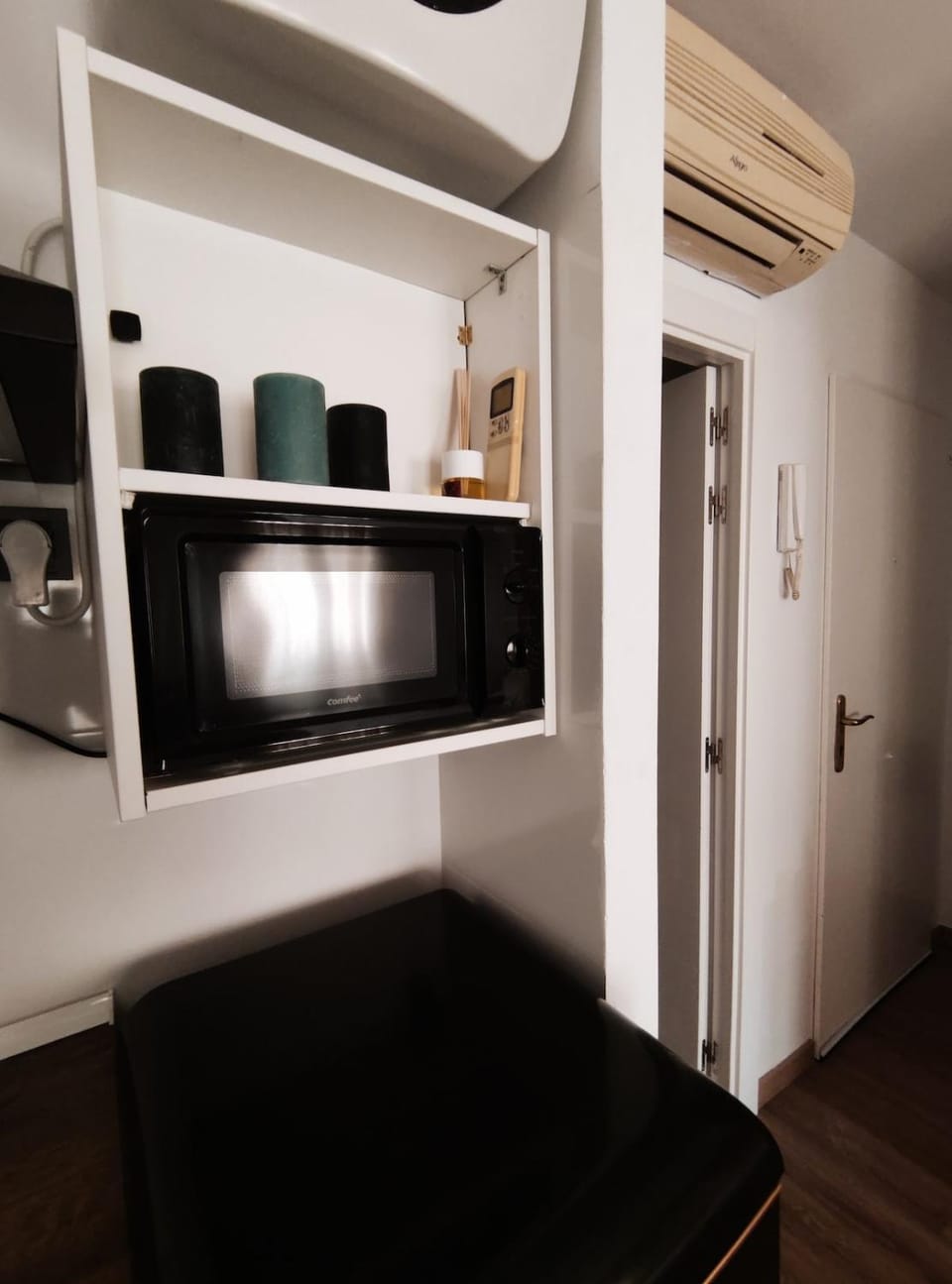 Kitchen or kitchenette, microwave