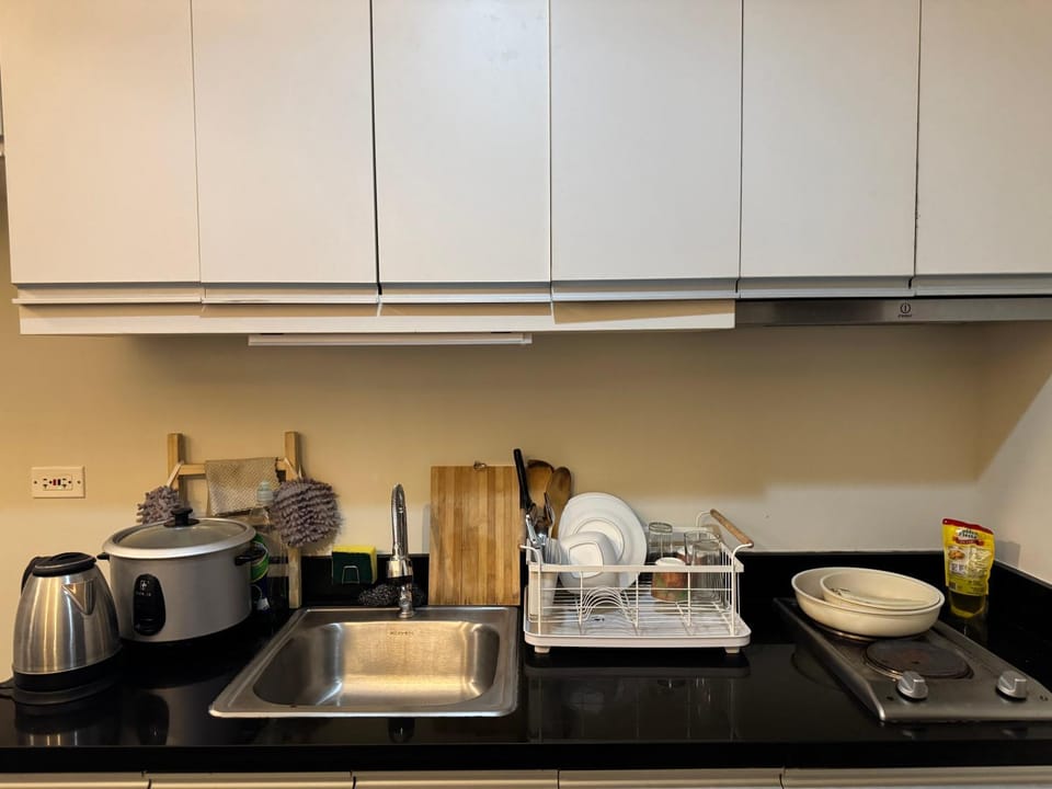 Kitchen or kitchenette, stove