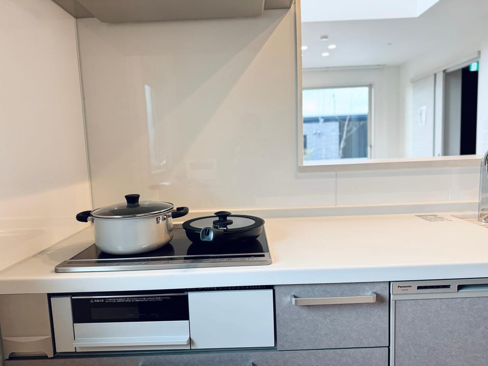 Kitchen or kitchenette, stove