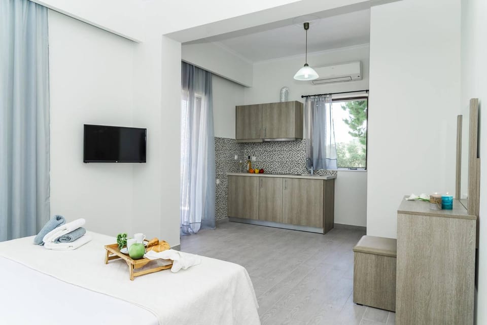 Bed, TV and multimedia, Kitchen or kitchenette, Photo of the whole room, Bedroom
