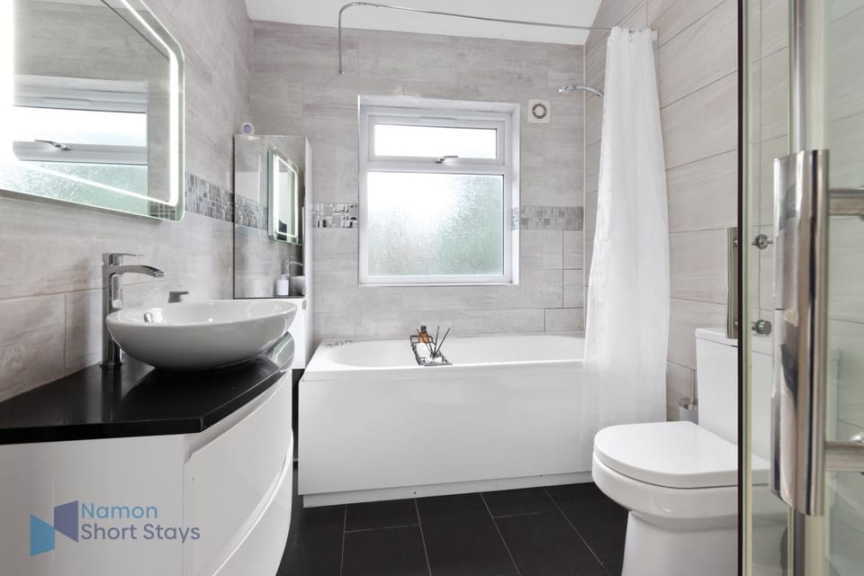 Shower, Toilet, Bathroom, Bath, hair dryier, towels