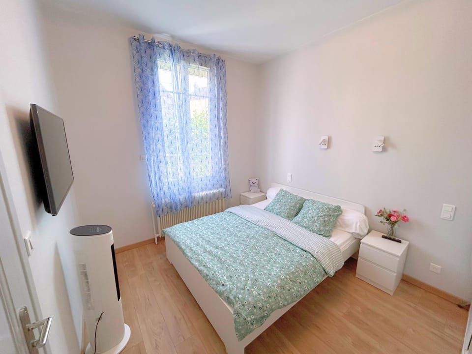 Bed, Night, TV and multimedia, Photo of the whole room, Bedroom, flat iron, heating, storage