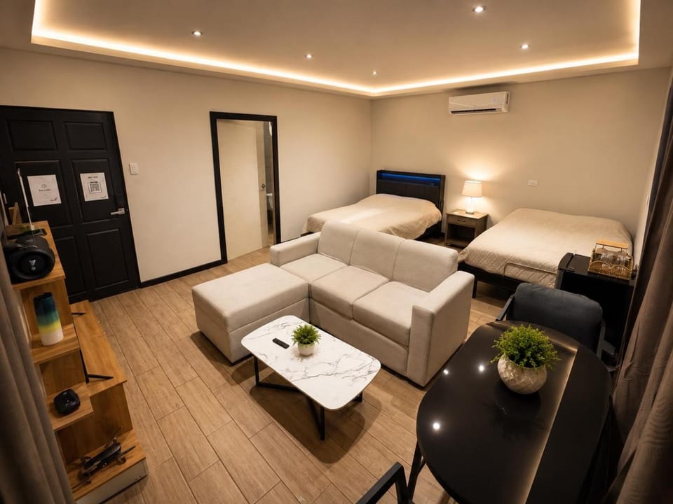 Bed, TV and multimedia, Living room, Photo of the whole room, Seating area, Bedroom, air conditioner