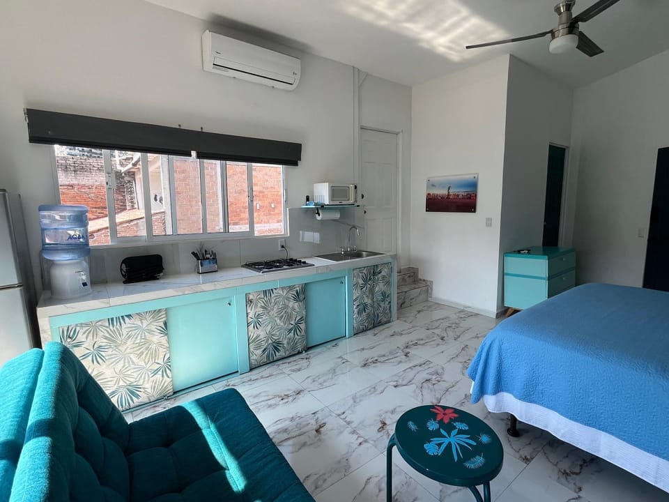 Kitchen or kitchenette, microwave