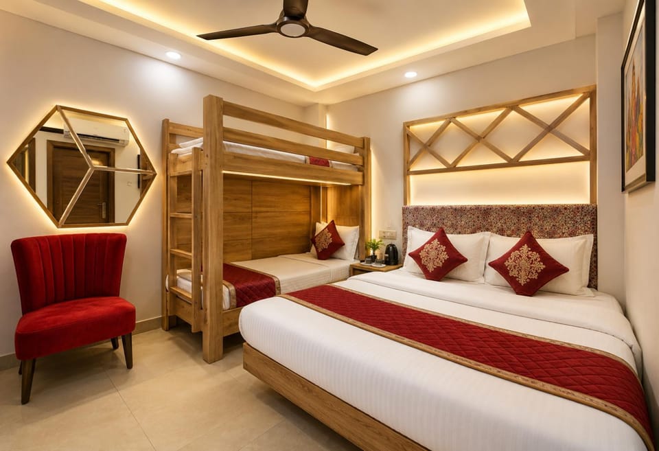 Bed, Photo of the whole room, bunk bed, wardrobe, air conditioner