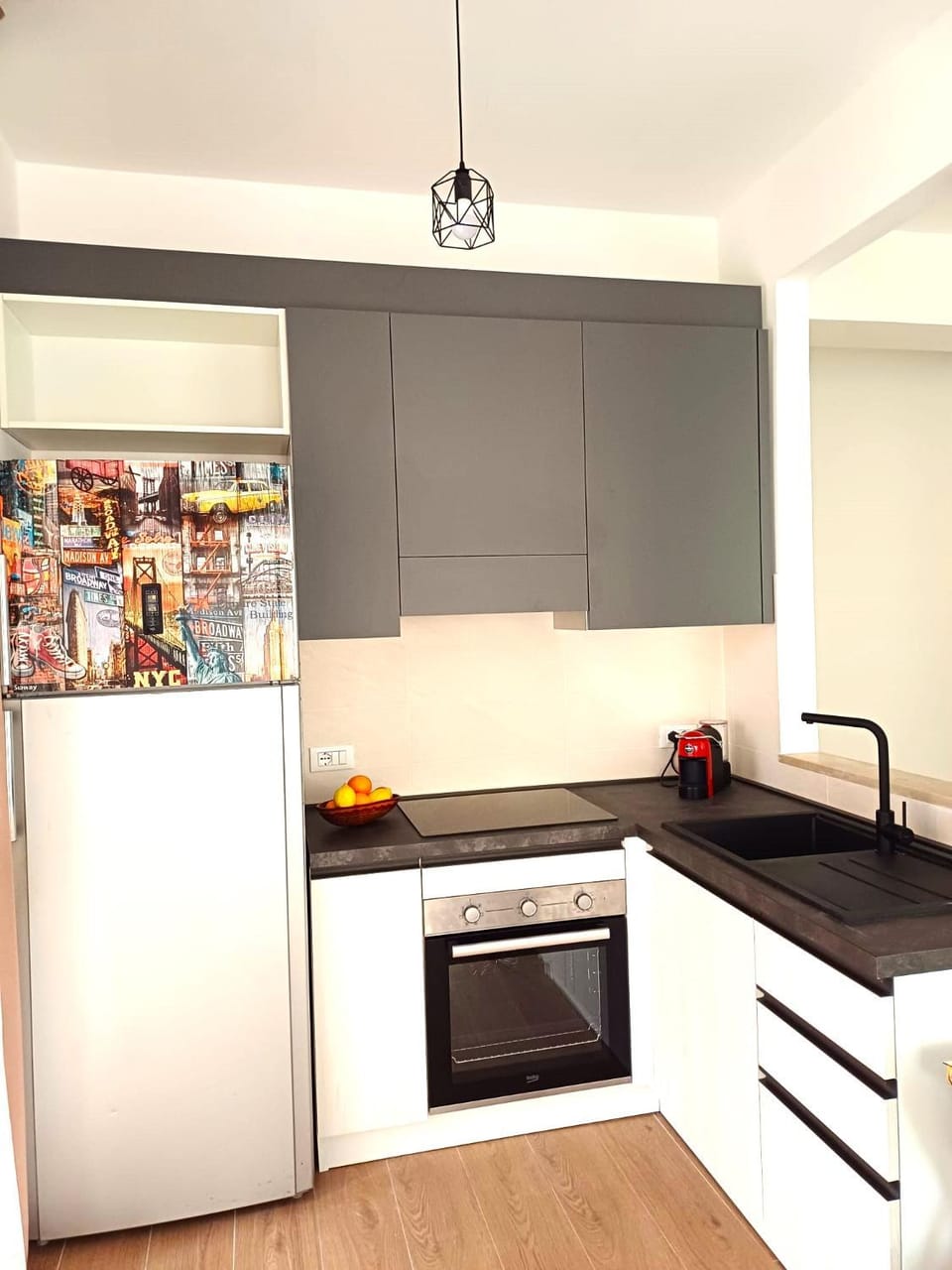 Kitchen or kitchenette, oven, stove
