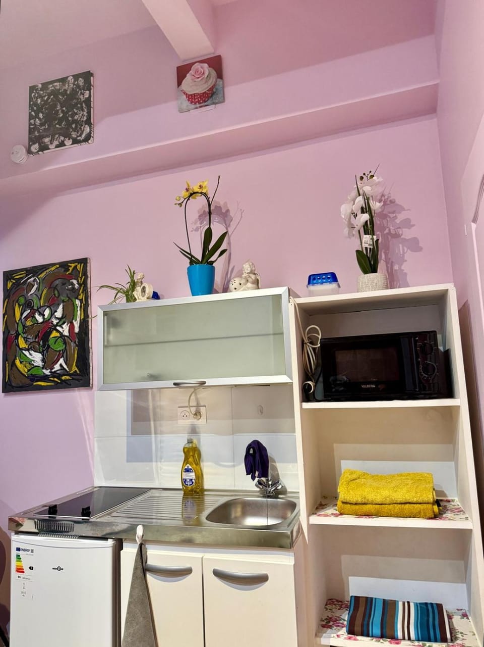 Kitchen or kitchenette, stove, towels