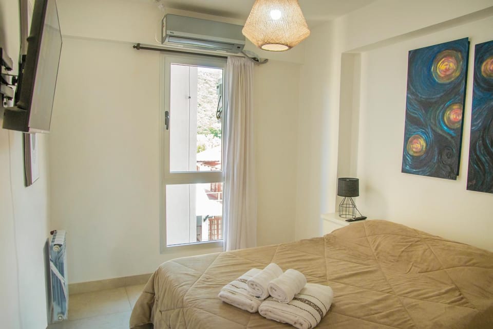 Bed, Photo of the whole room, Bedroom, towels, air conditioner