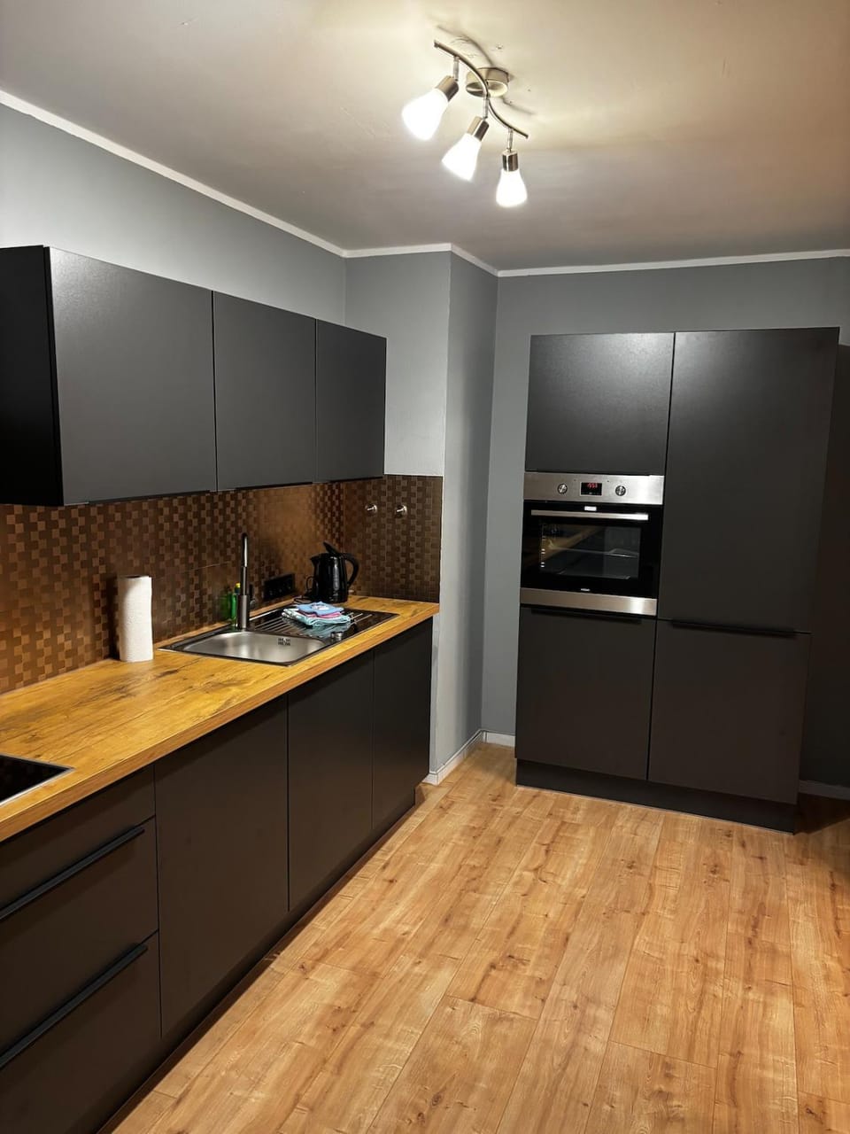 Kitchen or kitchenette, dishwasher, oven, stove