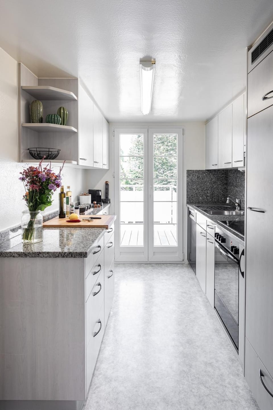 Kitchen or kitchenette, dishwasher, oven, stove