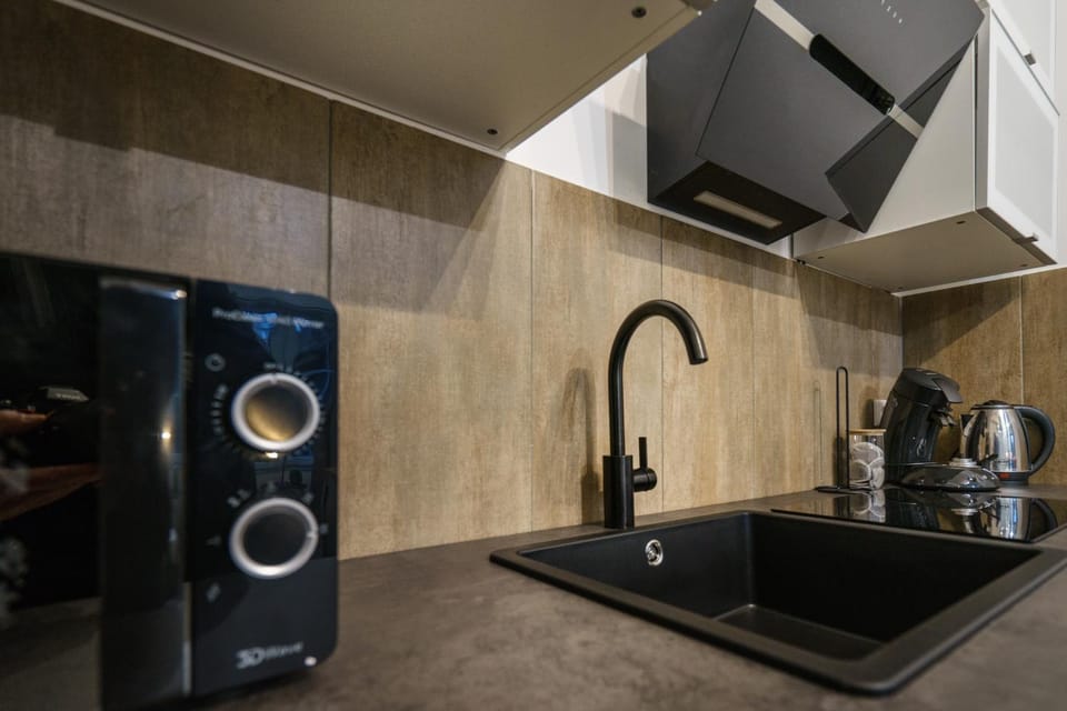 Kitchen or kitchenette, stove