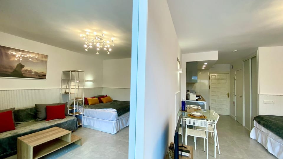 Bed, TV and multimedia, Kitchen or kitchenette, Living room, Photo of the whole room, Seating area, Dining area, Bedroom
