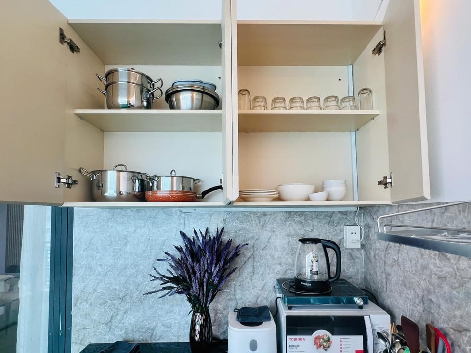 Kitchen or kitchenette, stove