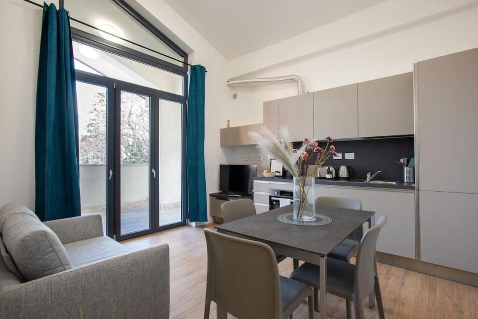 Kitchen or kitchenette, stove