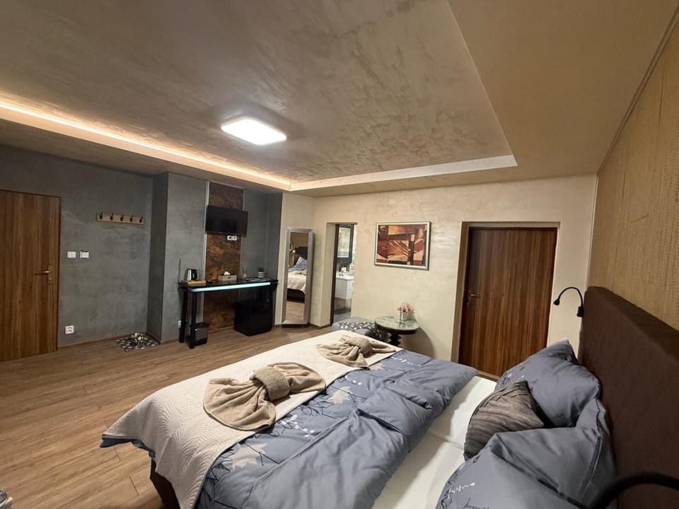 Bed, TV and multimedia, Seating area, Bedroom