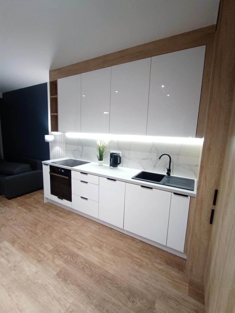 Kitchen or kitchenette, stove