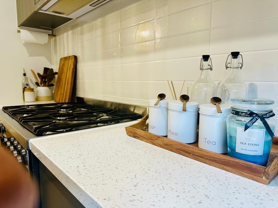 Kitchen or kitchenette, stove