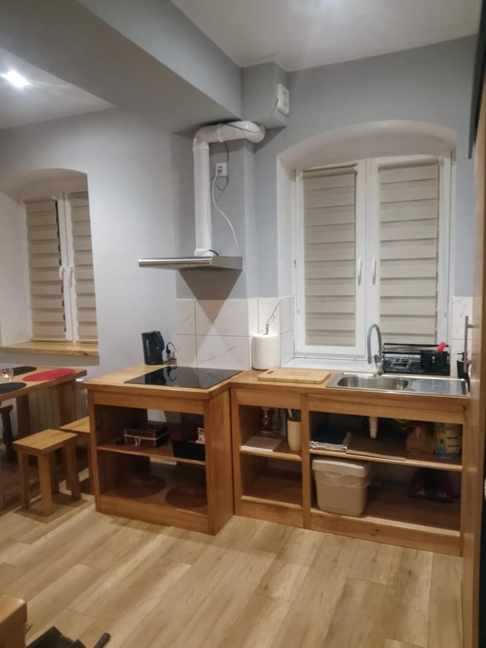Kitchen or kitchenette, stove