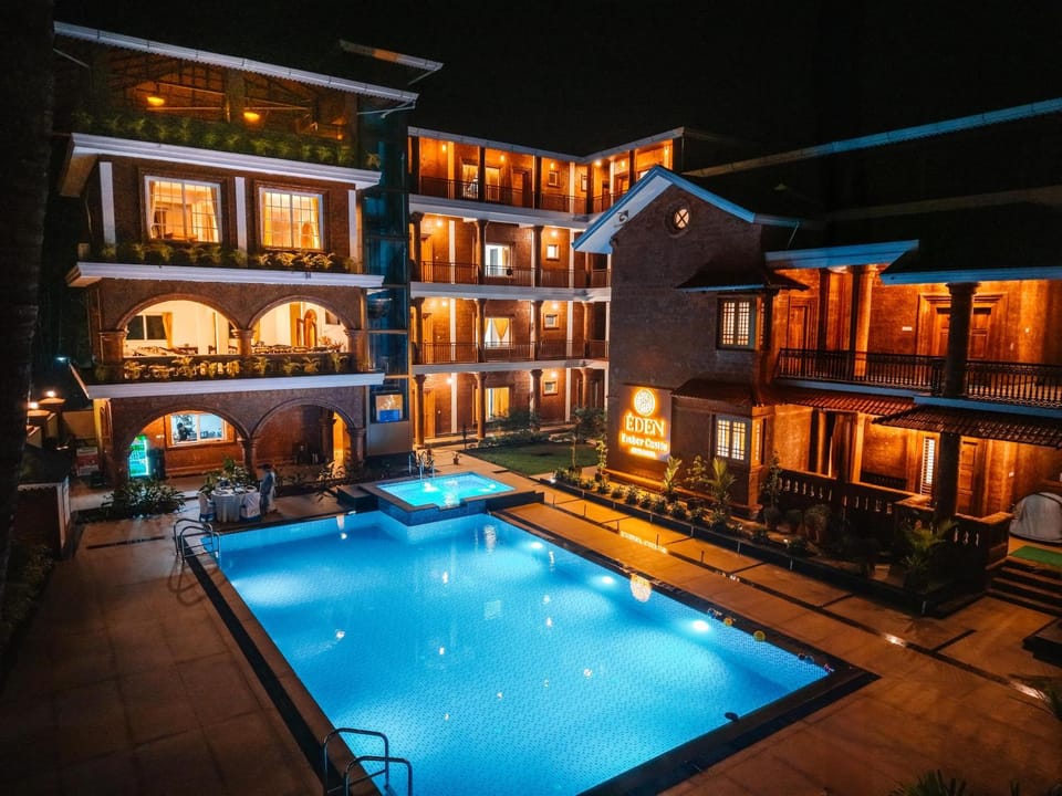 Property building, Night, Swimming pool