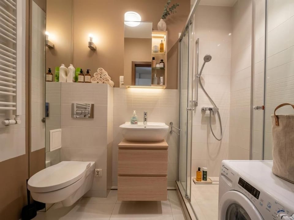 Shower, Toilet, Bathroom, towels, washing machine