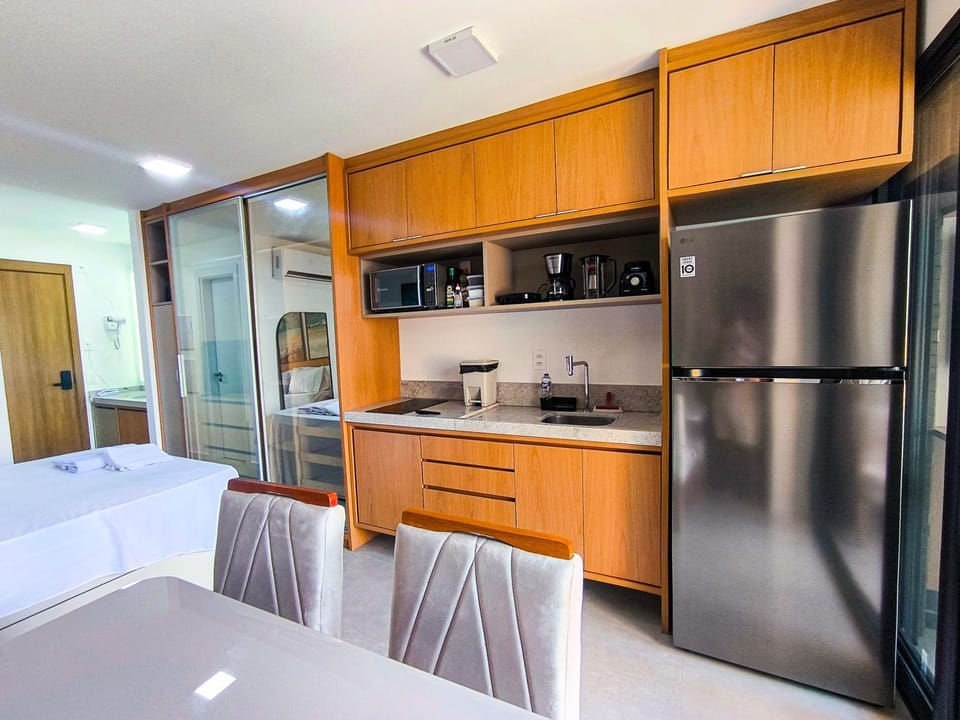 Kitchen or kitchenette, microwave, wardrobe