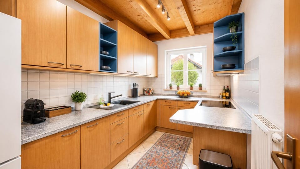 Kitchen or kitchenette, dishwasher, stove