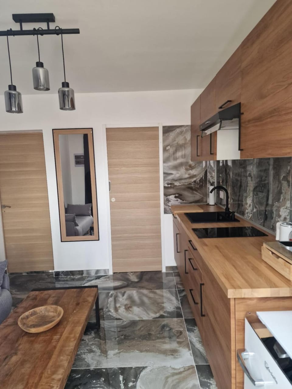 Kitchen or kitchenette, stove