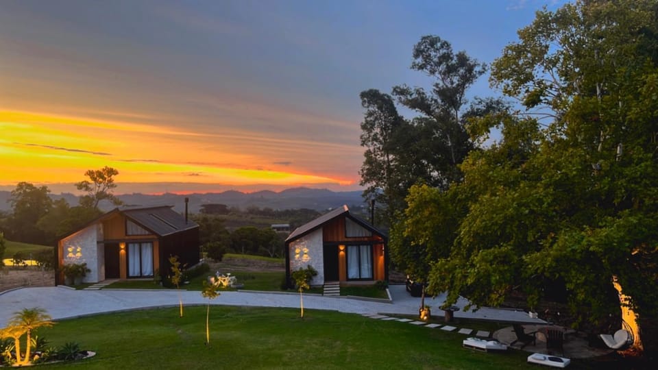 Garden, Mountain view, Sunset